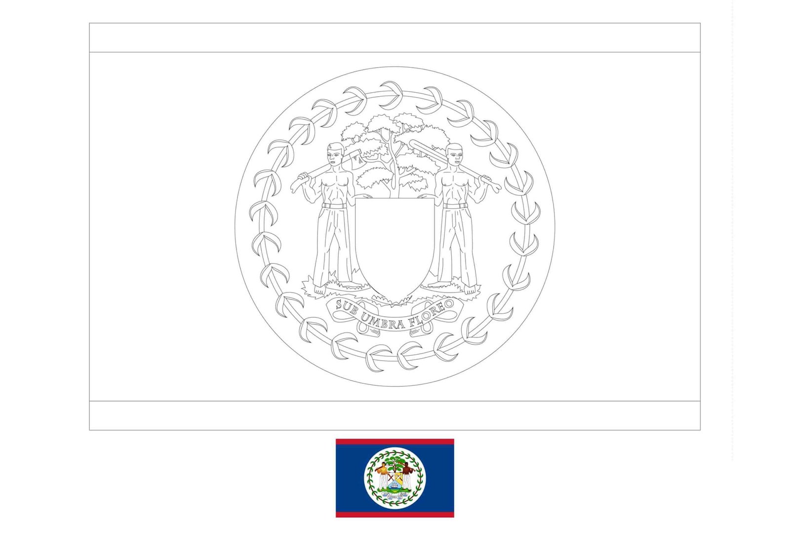 Belize flag coloring page with a sample