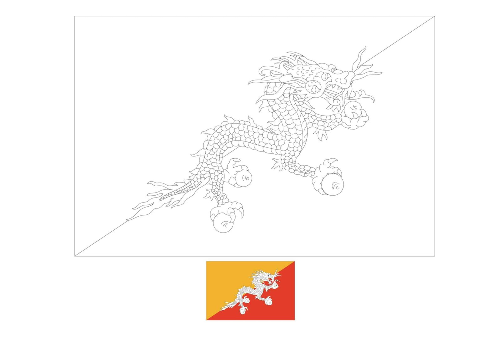 Bhutan flag coloring page with a sample