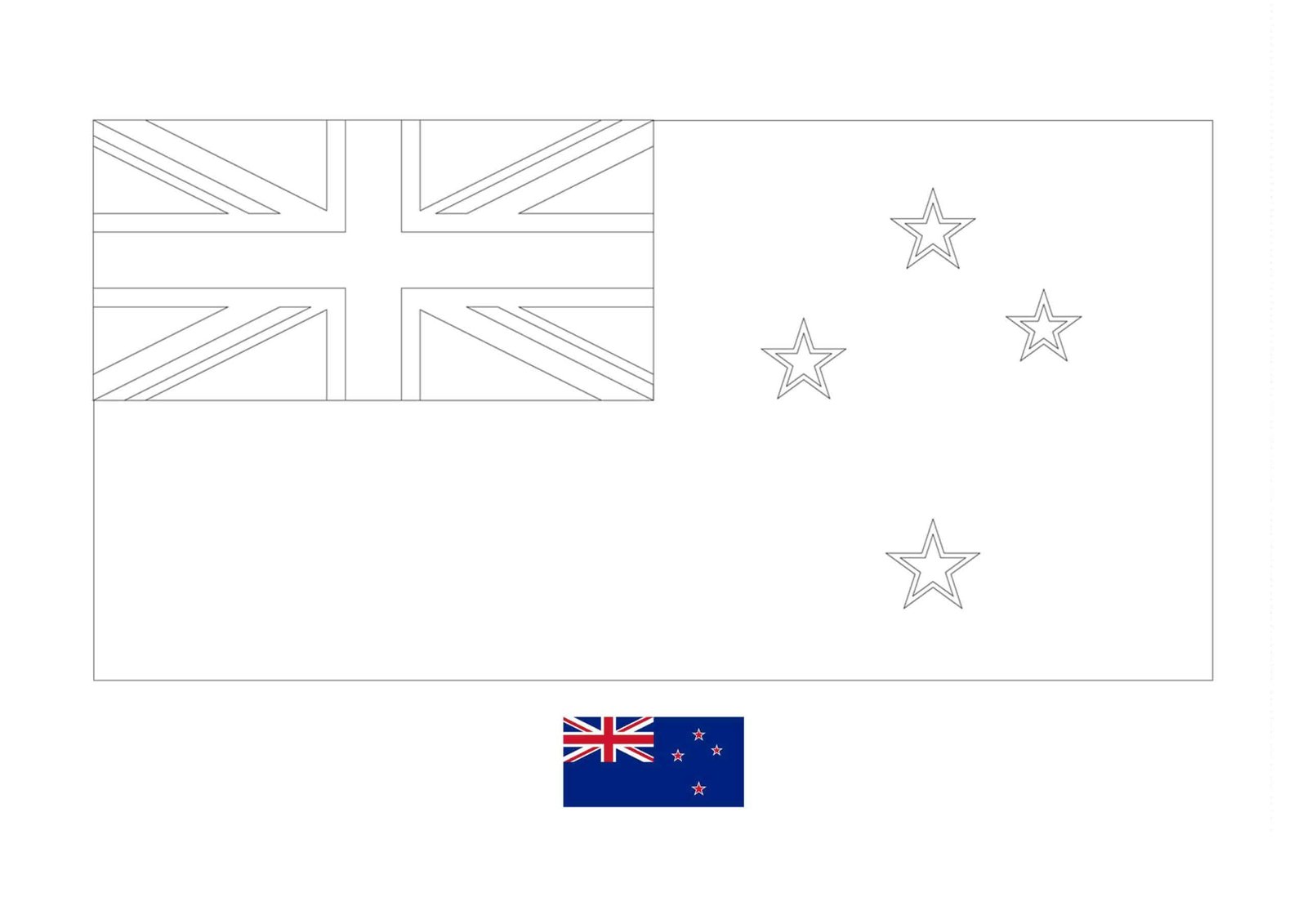 Nieuw Zeelandse vlag kleurplaat met een voorbeeld