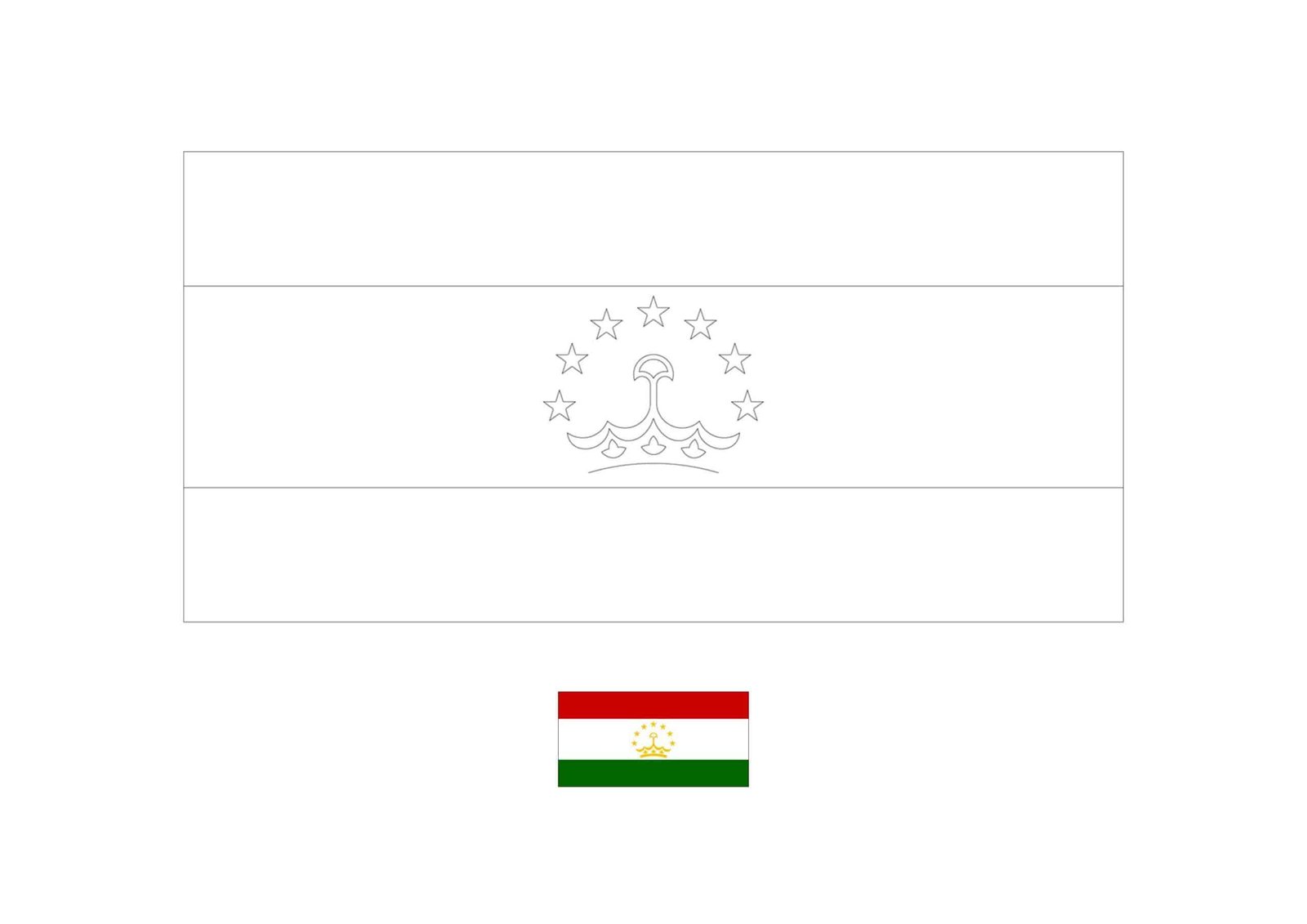 Tajikistan flag coloring page with a sample