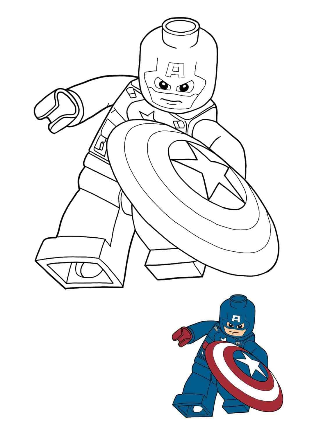 Captain America Lego gratis afdrukbare kleurplaat voor kinderen en volwassenen