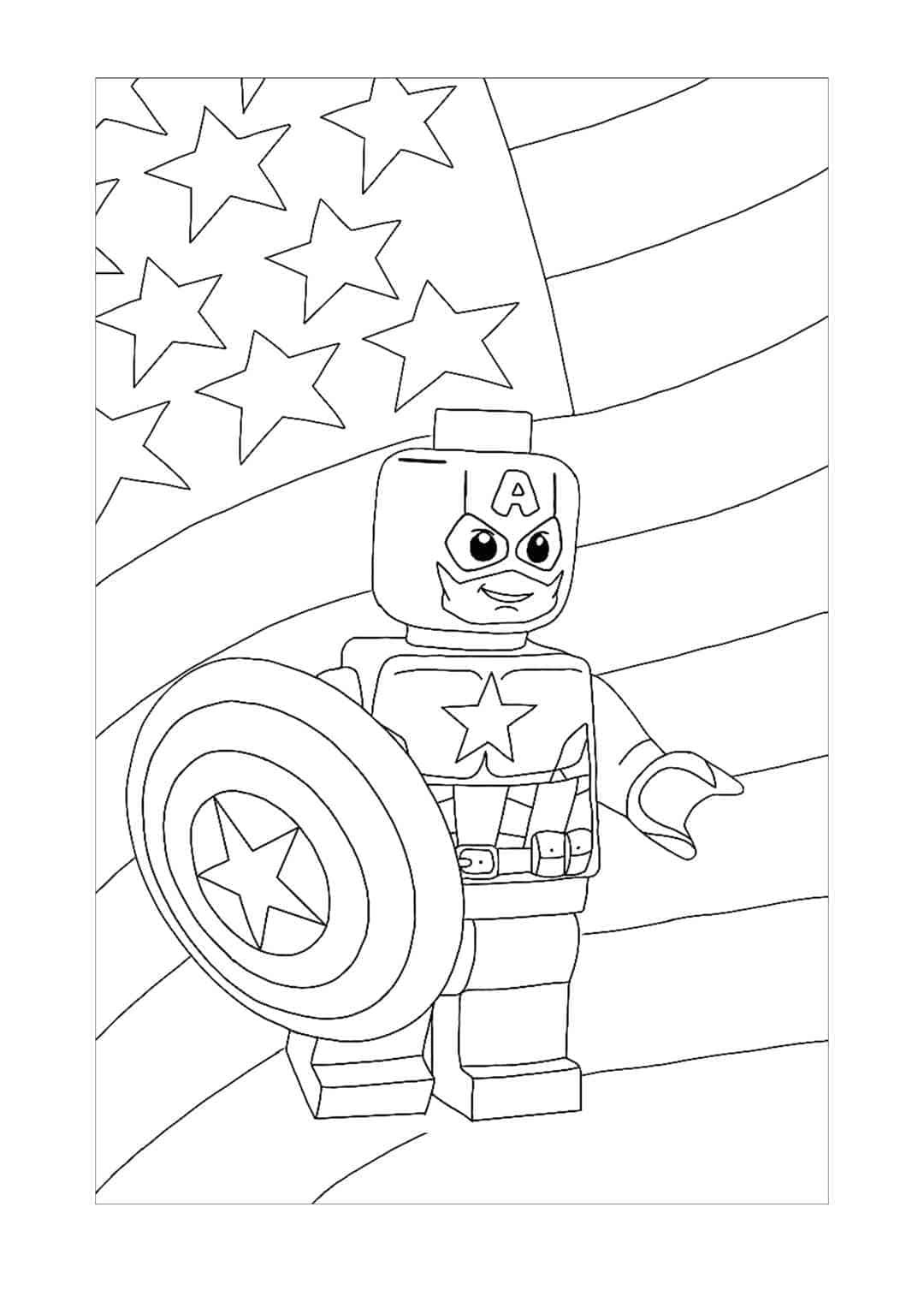 Captain America Lego with Flag coloring page