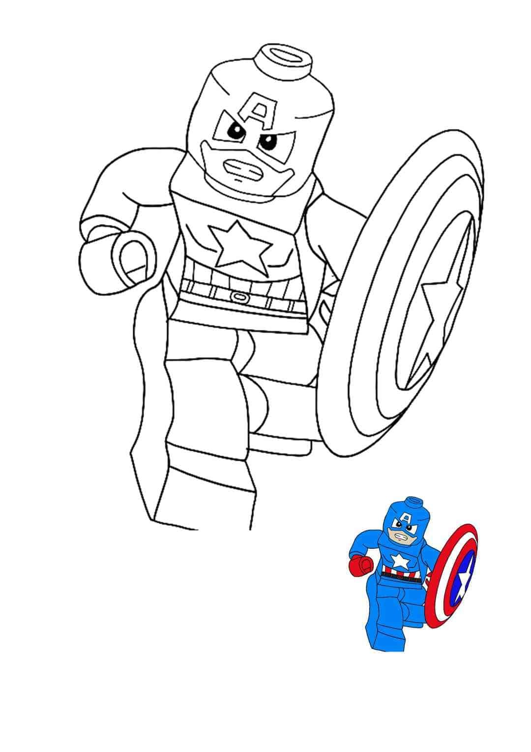 Captain America Lego coloring page with a sample