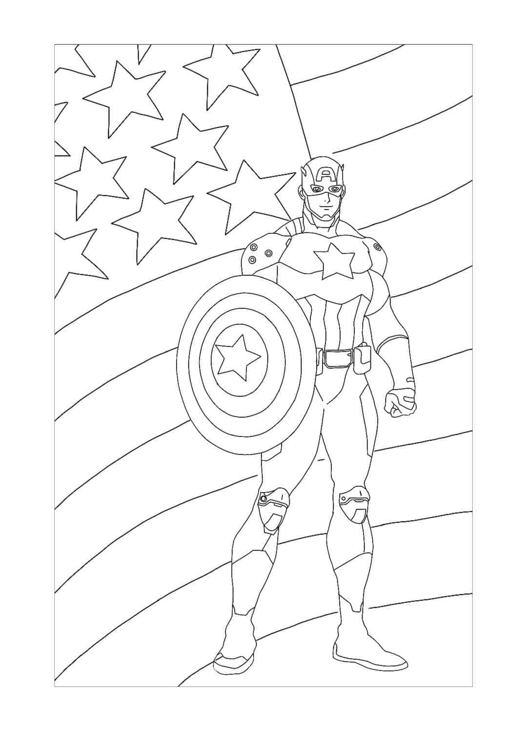 Captain America met Vlag kleurplaat