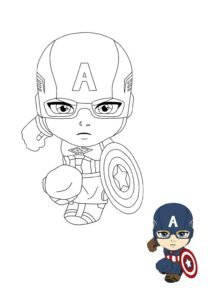 Little Captain America coloring page with a sample