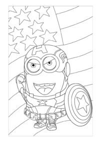 Minion Captain America met Vlag kleurplaat
