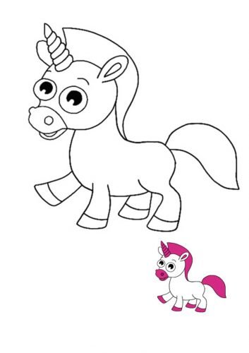 Baby unicorn coloring page with sample