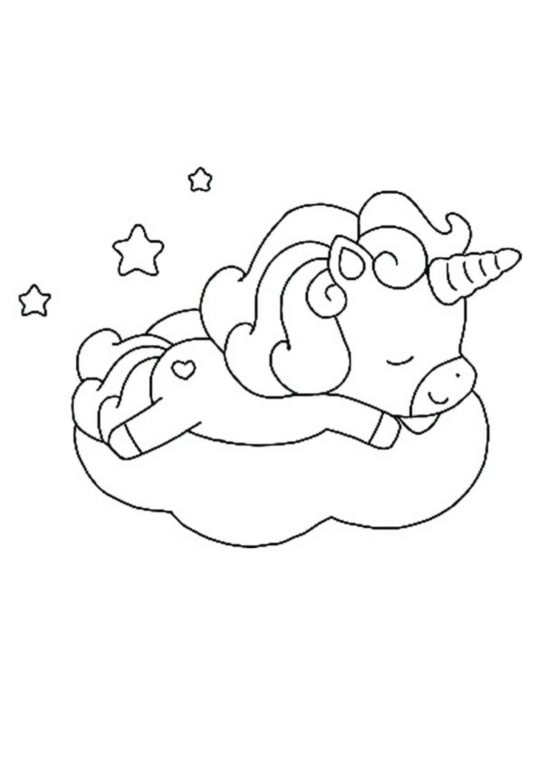 Cute baby unicorn dreaming coloring page