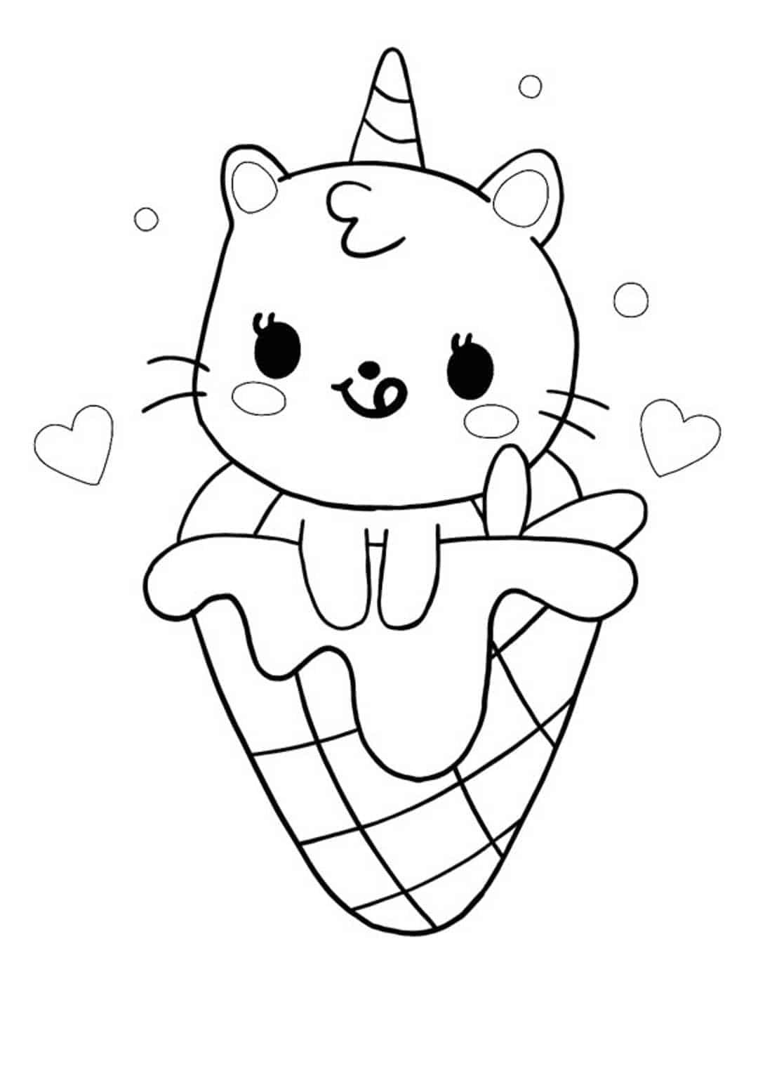 Cute kawaii unicorn cat mermaid in ice cream coloring page