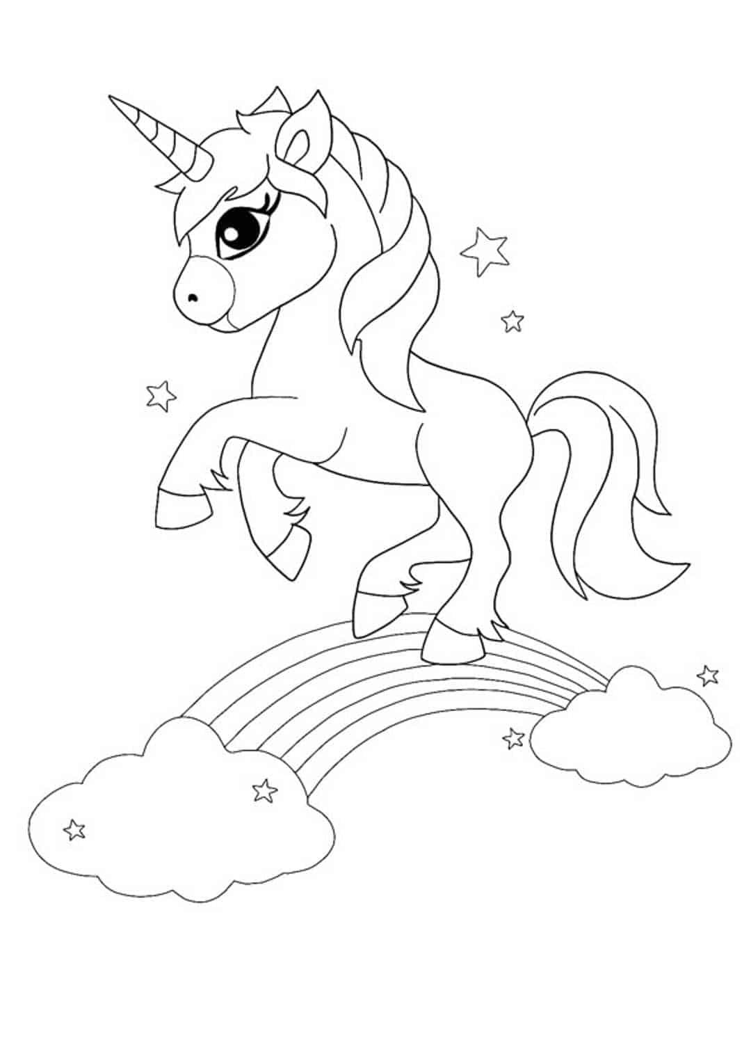 Cute magical unicorn and rainbow coloring page