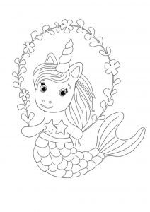 Little mermaid unicorn coloring page