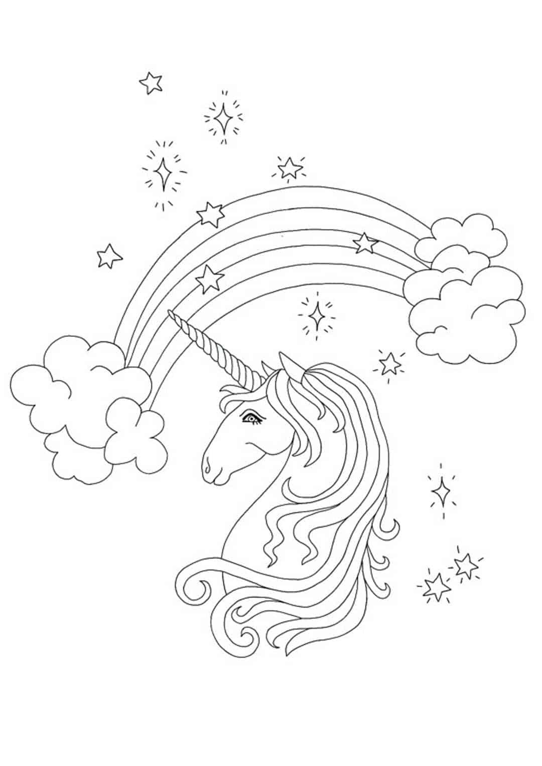 Rainbow unicorn head coloring page
