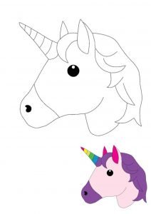 Unicorn head coloring page with sample