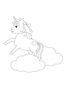 Unicorn jumping cloud coloring page