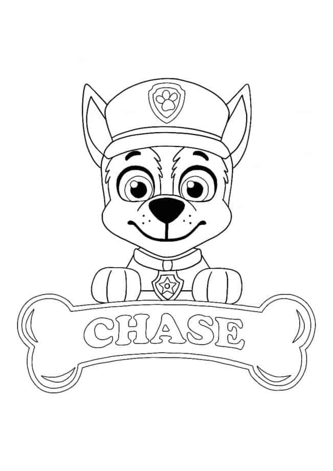 Paw Patrol Chase kleurplaat om af te drukken