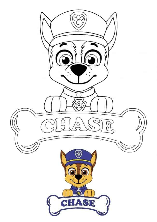 Paw Patrol Chase coloring page with sample