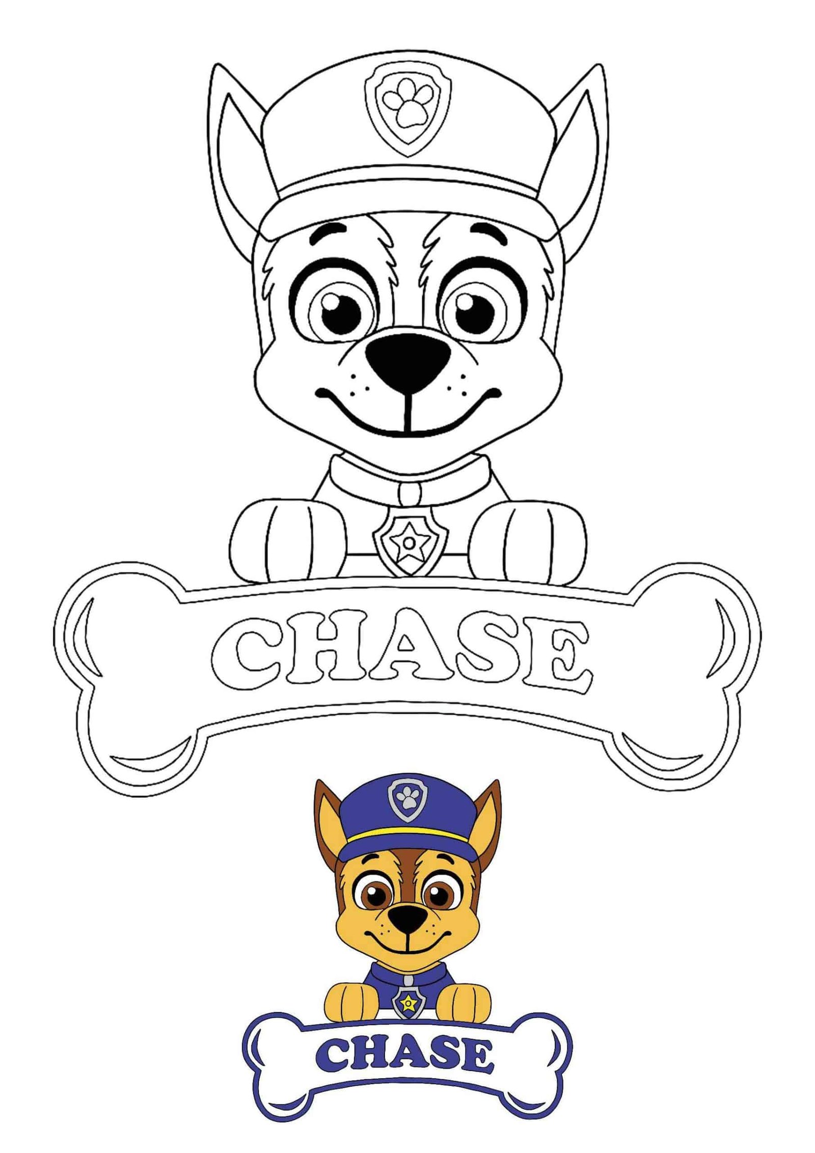 Paw Patrol Chase gratis printbare kleurplaat met voorbeeld