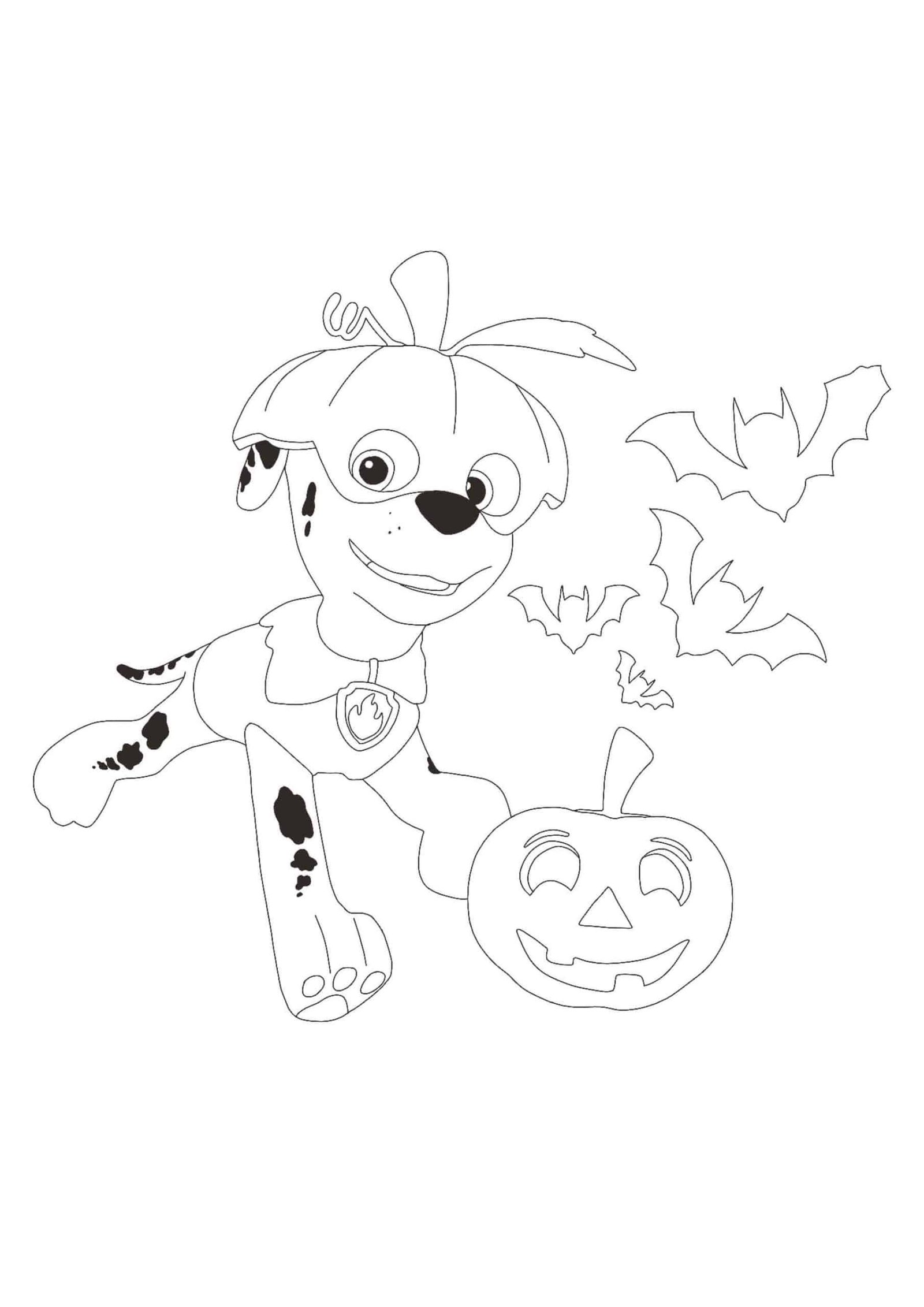 Paw Patrol Halloween Marshall and Pumpkin coloring page