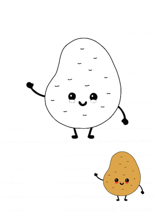 Schattige Kawaii Aardappel kleurplaat met voorbeeld