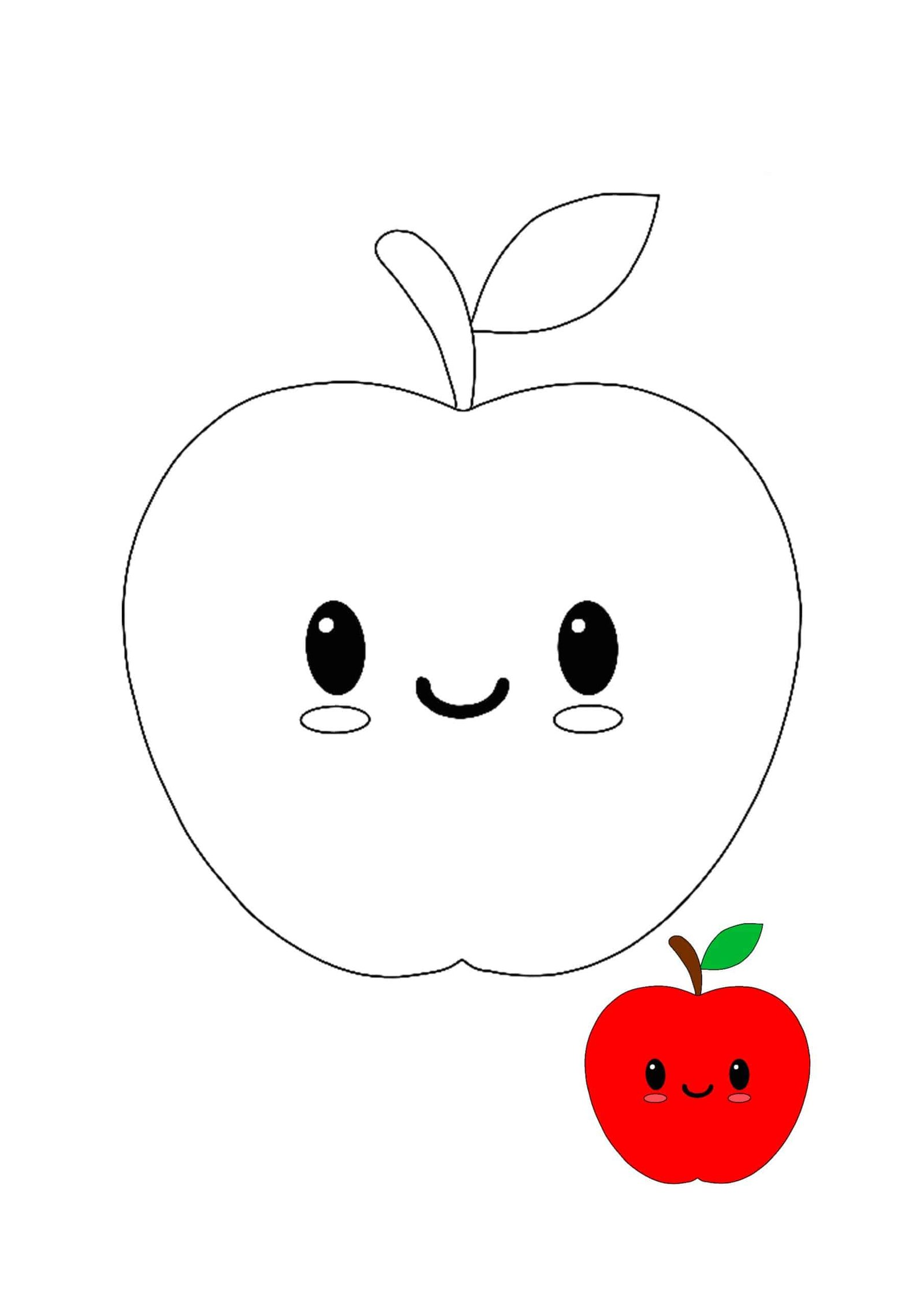 Kawaii appel kleurplaat met voorbeeld