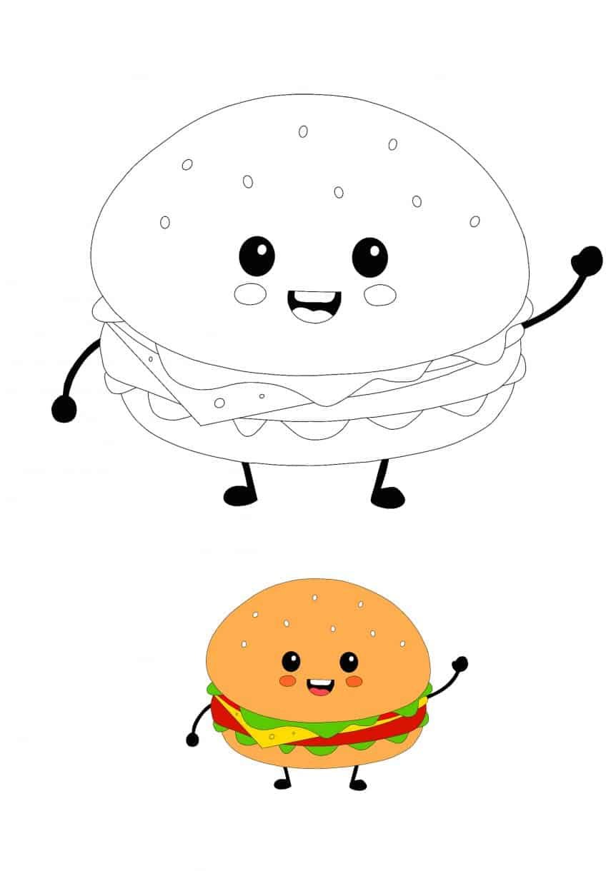 Kawaii Burger Coloring Pages - 4 Free Kawaii Food Coloring Sheets (2021)