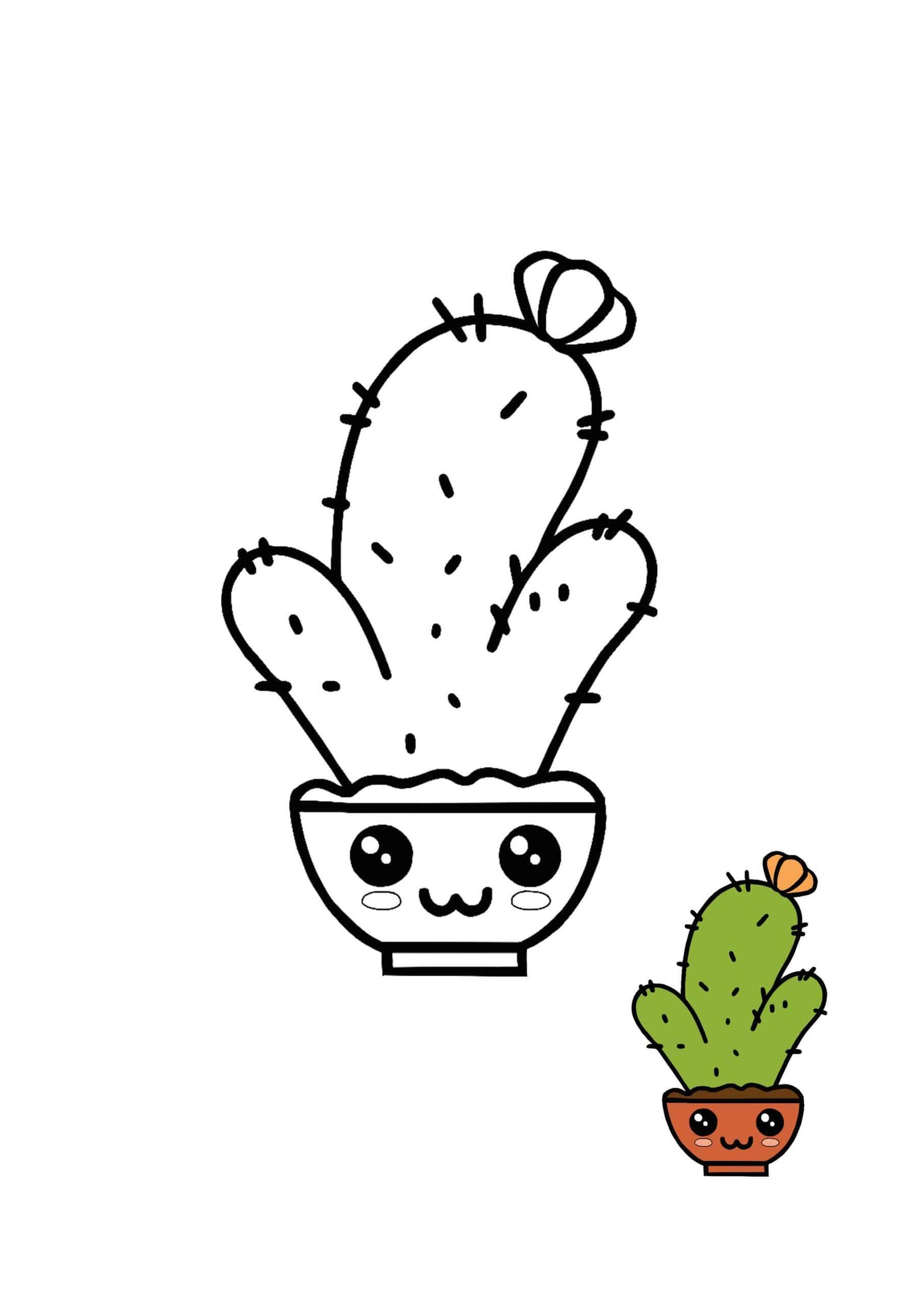 Kawaii Cactus coloring page with sample . How to color cactus?