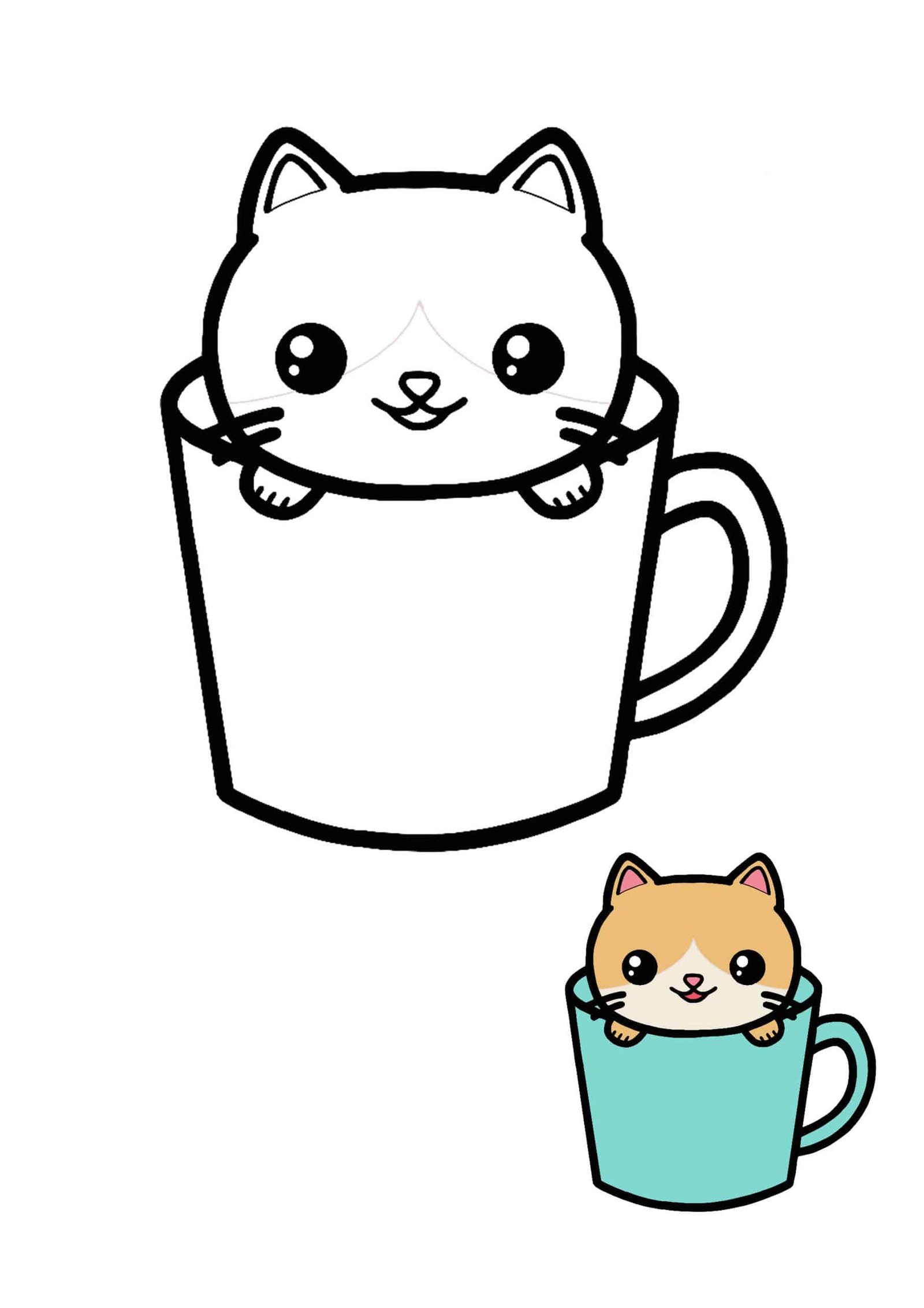 Kawaii Cat Teacup coloring page for kids