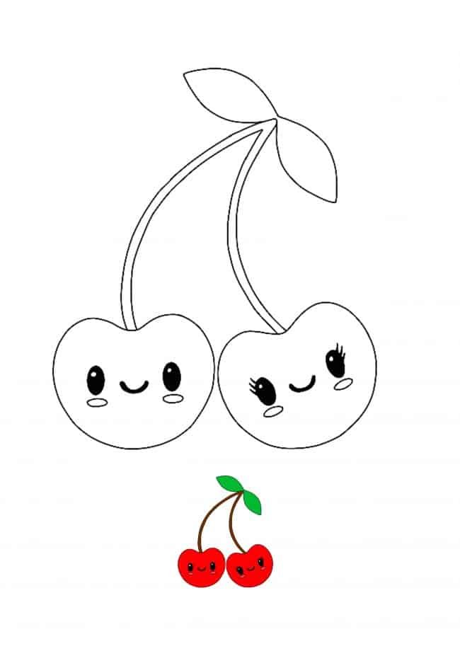 Kawaii Cherry coloring page for kids