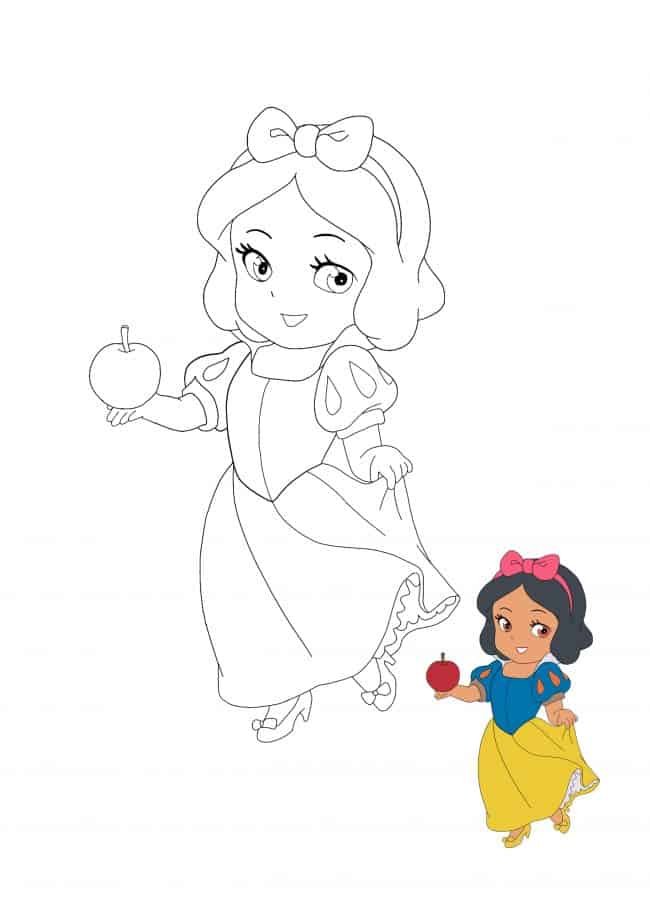 Kawaii Disney Princess Snow White coloring page with preview