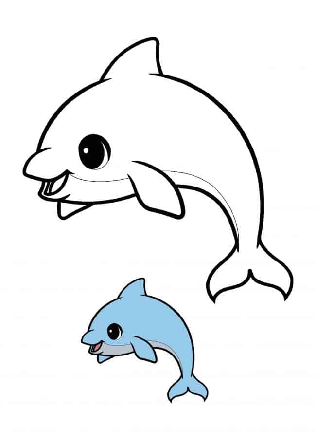 Kawaii Dolphin easy coloring page