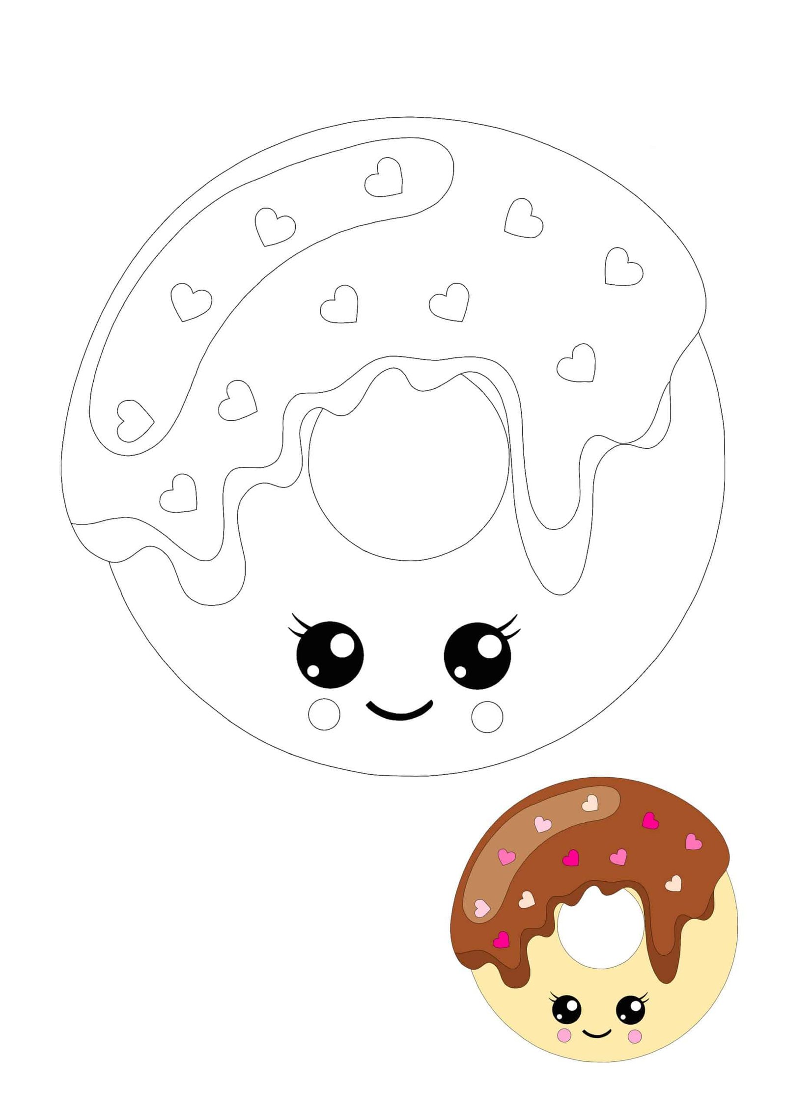 Kawaii Donut coloring page for kids