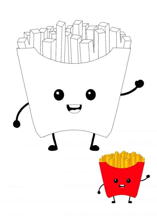 Cute Kawaii French Fries coloring page