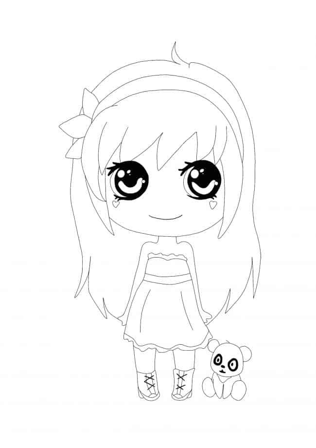 Kawaii Girl with Panda coloring page