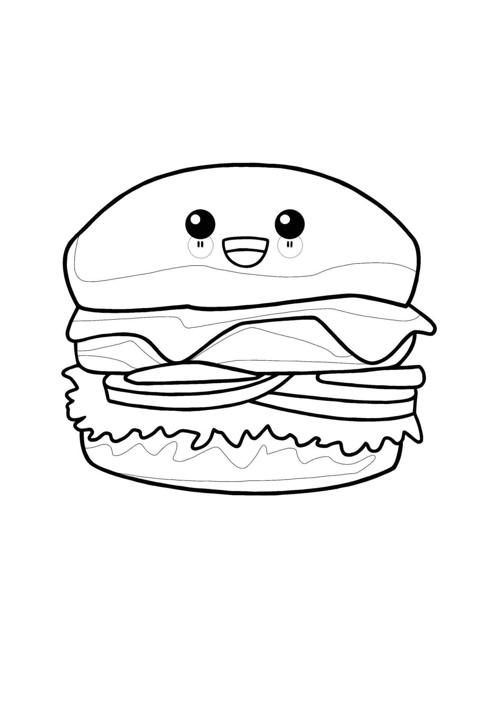 Kawaii Hamburger kleurplaat