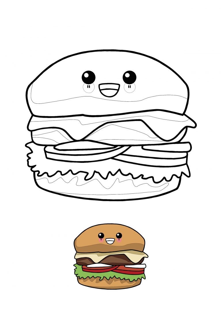 Kawaii Burger Coloring Pages - 4 Free Kawaii Food Coloring Sheets (2021)