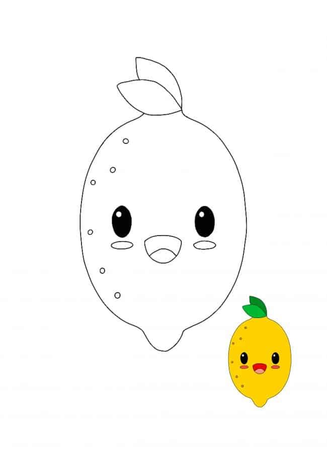Kawaii Lemon coloring page with sample