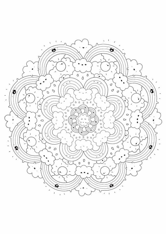 Kawaii Mandala coloring page for adults