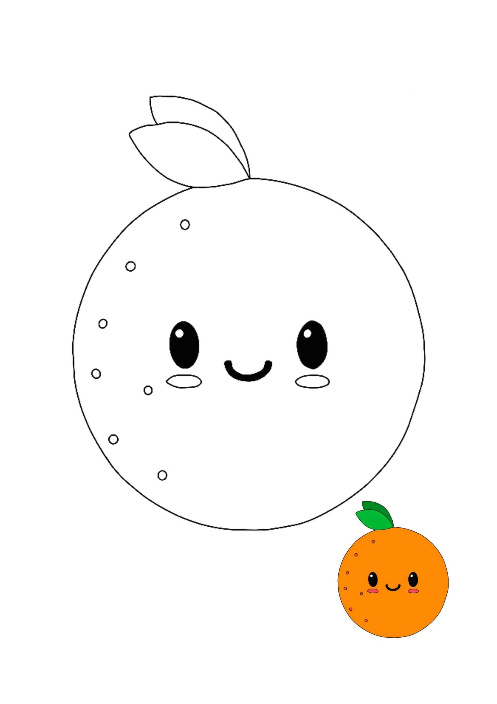 Kawaii Orange coloring picture with sample