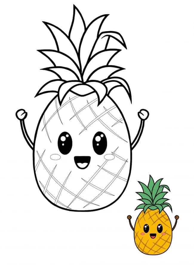 Kawaii ananas kleurplaat voor jongens en meisjes