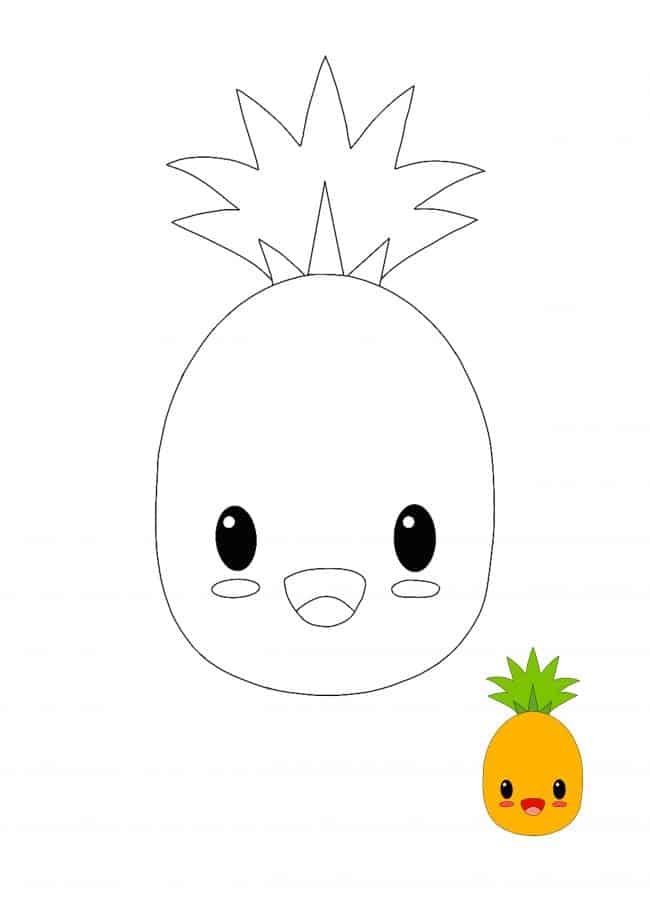 Kawaii Pineapple coloring page for kids