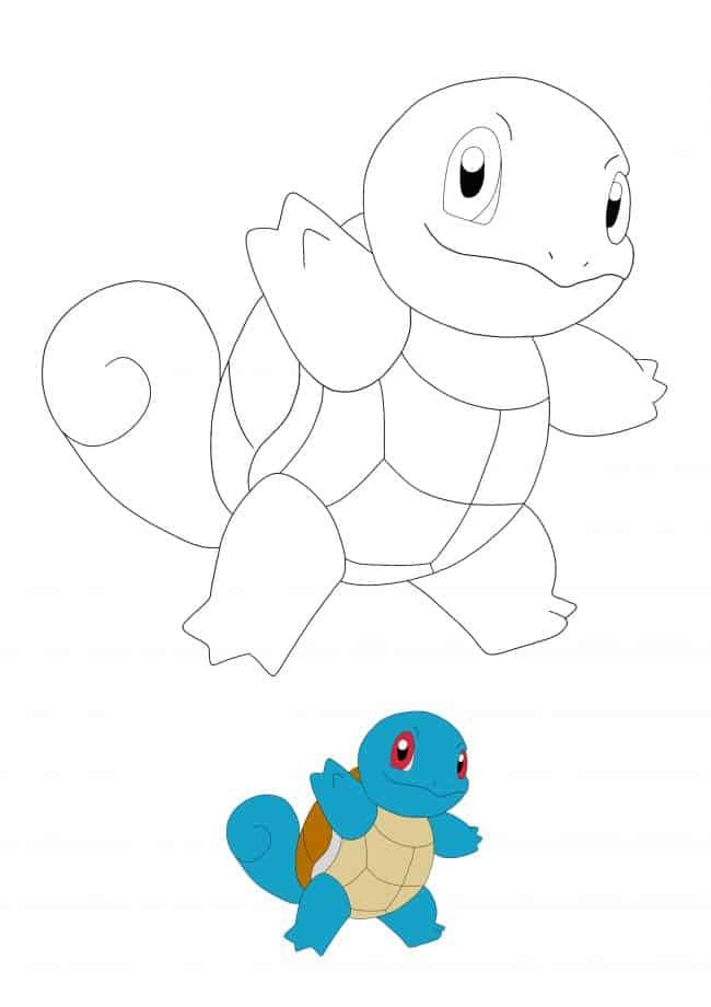 Kawaii Pokemon Squirtle kleurplaat met voorbeeld