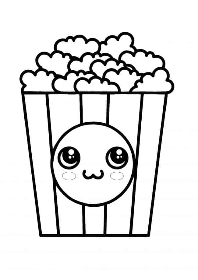 Kawaii Popcorn coloring page