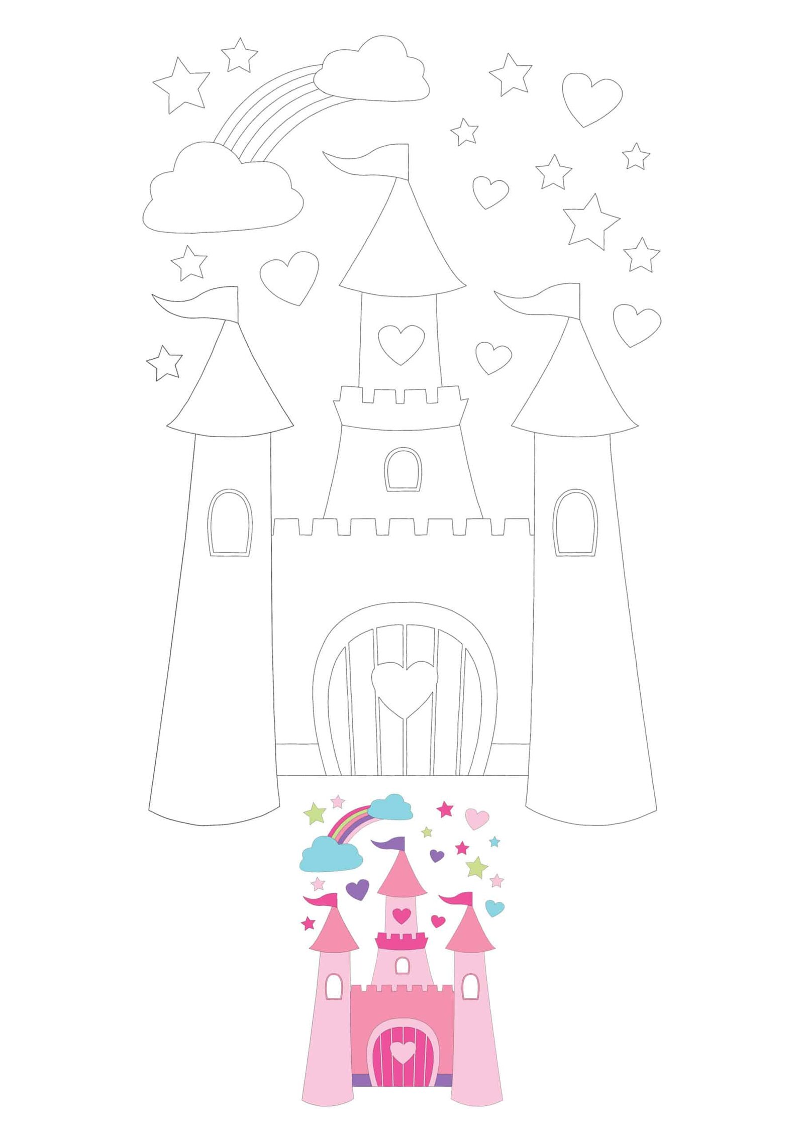 Easy Princess Castle coloring page for kids