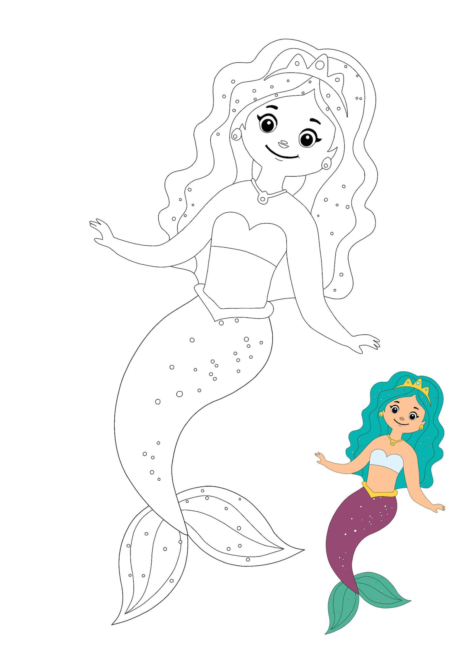 Mermaid Princess with Crown colouring page