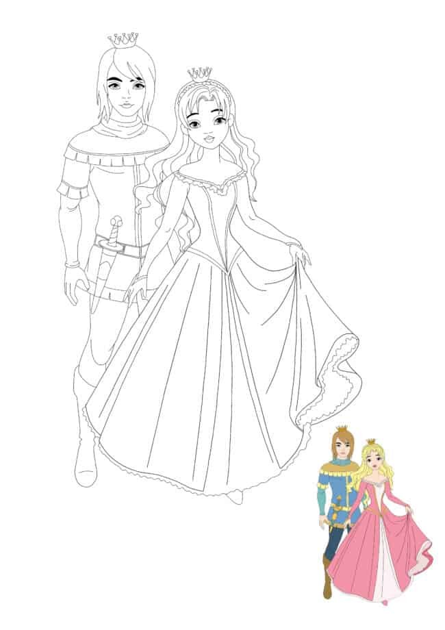 Prince and Princess colouring page