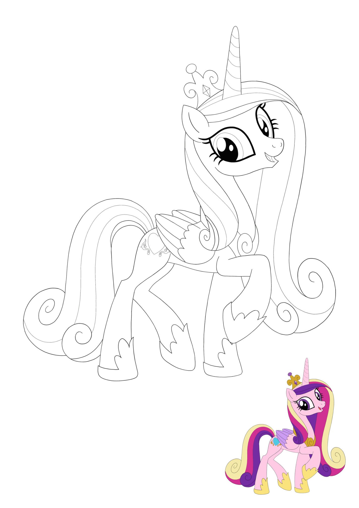 Princess Cadence coloring page with preview.