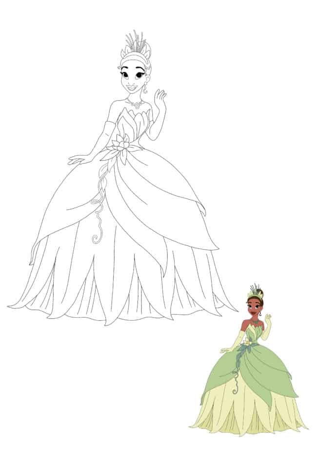 Princess Tiana coloring page for kids