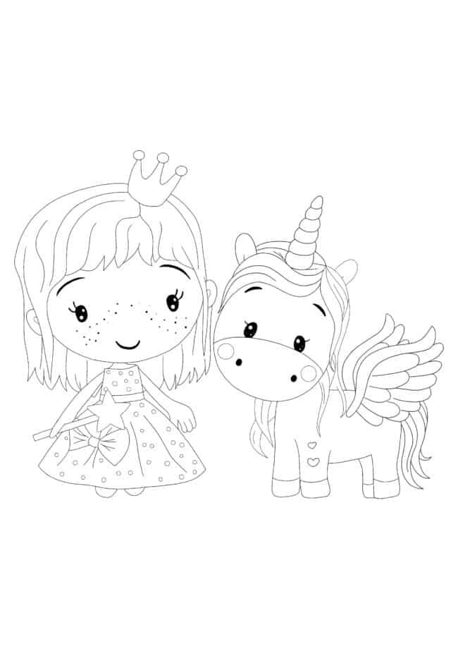 Princess and Unicorn coloring page