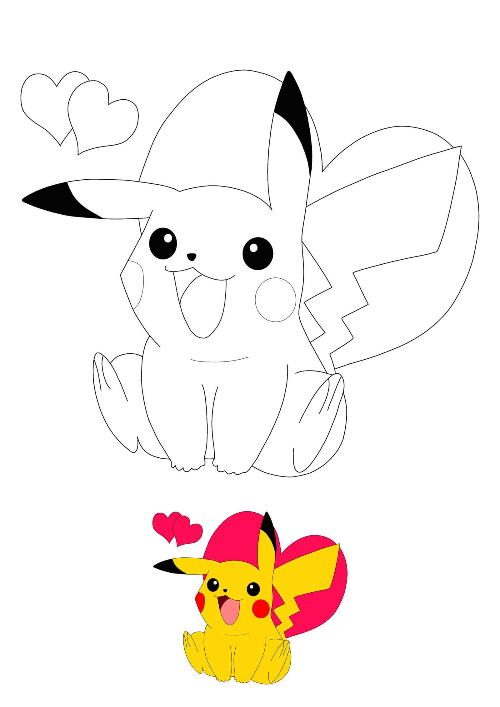Schattige Pikachu gemakkelijke kleurplaat voor kinderen