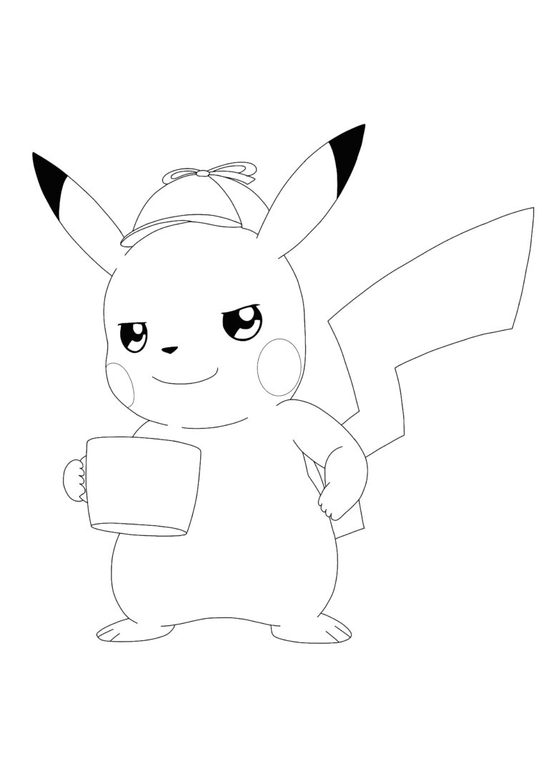 Detective Pikachu Drinks Coffee Coloring Pages - 2 Free Coloring Sheets ...